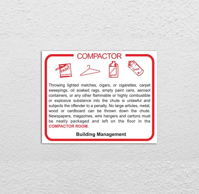 compactor room warning building signs