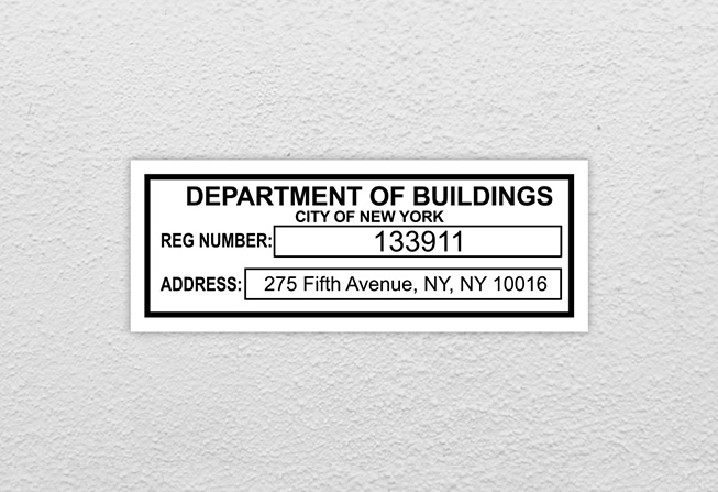 hpd white and black nyc department building registration number signs