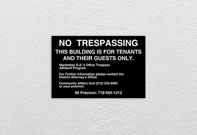 no trespassing private property signs nyc