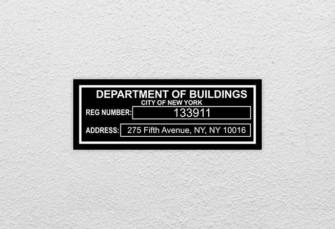 new york department building reg number signs