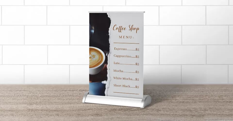 temporary wood tabletop sign for trade shows