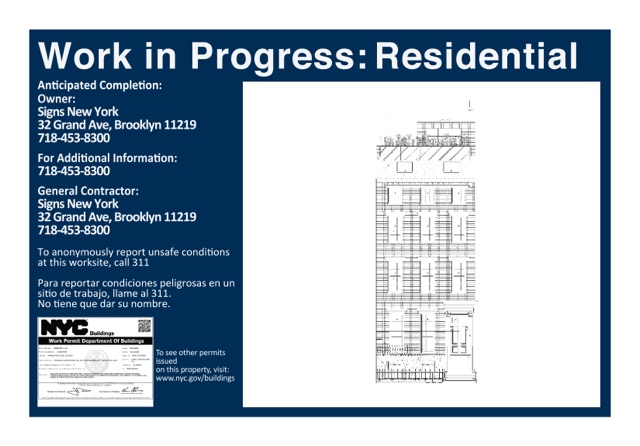 Residential Work In Progress Signs for New York City