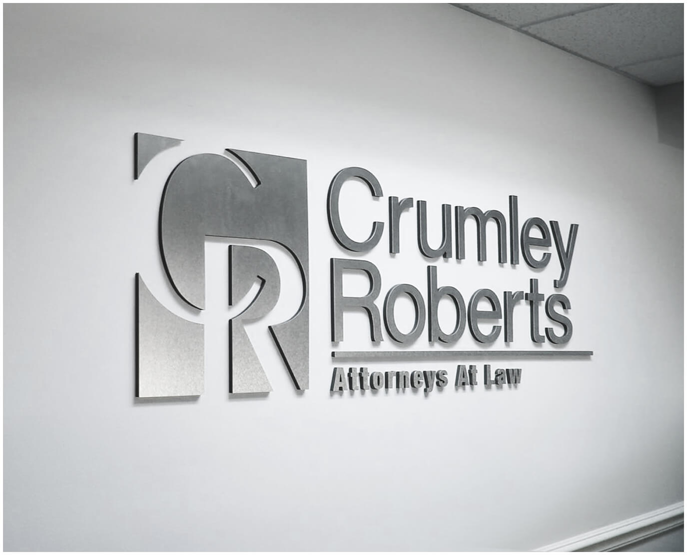 metal wall logo letters for crumley roberts nyc